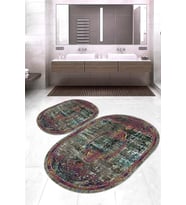 Dijital Baskılı Kaymaz Taban Yıkanabilir Oval 2'li Klozet Takımı Banyo Paspası NOKZ-SD-141 (Çok Renkli)