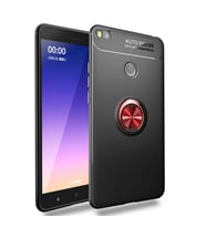 Xiaomi Mi Max 2 Kılıf Mıknatıslı Yüzüklü Standlı Yumuşak Silikon Kapak Ravel (Siyah-Kırmızı)
