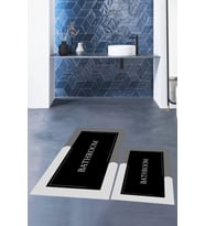 EVDEYA Baskılı Yıkanabilir Bathroom Yazılı Banyo Paspası Klozet Takımı, KLOZET-2-KAHVERENGİ, (Siyah)