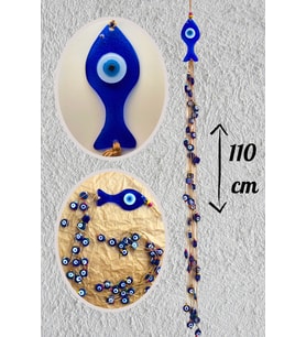 Renkli Nazar Boncuklu Cam Balık Bohem Duvar Dekorasyon Objesi Dekoratif Ev Bahçe Balkon Süsü (Lacivert)