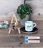 Edebiyat Öğretmeni Türk Kahvesi Fincanı Ahşap Altlıklı ve Fotoğraflı Ahşap Anahtarlık Hediye Öğretmenler Günü Hediyesi (Model 7)