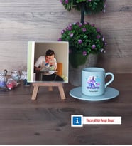Developer Fotoğraflı Dekoratif Taş, Ahşap Altlıklı Türk Kahvesi Fincanı Hediye (Model 2)