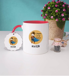 Öğretmenler Günü Hediyesi Kupa Bardak ve Anahtarlık (Kırmızı)