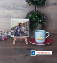 Antrenör Fotoğraflı Dekoratif Taş, Ahşap Altlıklı Türk Kahvesi Fincanı Hediye (Model 3)