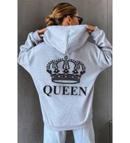 Unisex Quenn Sırt Baskılı Sweatshirt (Gri)