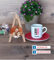 Anneye Hediye Türk Kahvesi Fincanı Ahşap Altlıklı ve Fotoğraflı Ahşap Anahtarlık Hediye (Model 3)