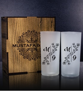 eJOYA Kişiye Özel Kutusunda 2'li Rakı Bardağı Hediye Seti 107142 (Mavi)