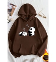 Unisex Panda Baskılı Oversize Sweatshirt (Kahverengi)