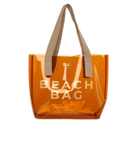 BAGMORİ Beach Bag Baskılı Şeffaf Plaj Çantası (Vizon)