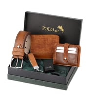 Polo Air Kemer Cüzdan Kartlık Anahtarlık Benzinli Polo Air Çakmak Hediyelik Kutusunda  CHM-11 (Taba)