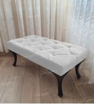 Kapitoneli Ayak Ucu Kapı Önü Antre Bench Puf Siyah Ayak (100*45) (Beyaz)