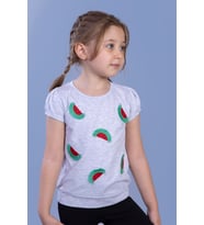 Toontoy Kız Çocuk Karpuz Nakışlı Tişört ( Gri-Melanj)