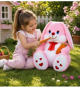 ÖZGÜNER  100 cm Elinde Havuç Tutan Tavşan (Pembe)