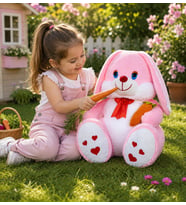 ÖZGÜNER  100 cm Elinde Havuç Tutan Tavşan (Pembe)
