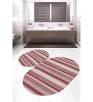 Dijital Baskılı Kaymaz Taban Yıkanabilir Oval 2'li Klozet Takımı Banyo Paspası NOKZ-HT-1002 (Bordo)