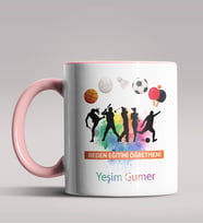 Kişiye Özel Beden Eğitimi Öğretmeni Tasarımlı Siyah Renk Kupa 4 (Pembe)