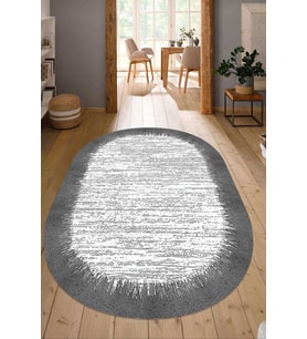 Dijital Baskılı Kaymaz Taban Yıkanabilir Oval Salon Halısı Mutfak Halısı Yolluk NDO-HT-509 (Gri)