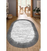 Dijital Baskılı Kaymaz Taban Yıkanabilir Oval Salon Halısı Mutfak Halısı Yolluk NDO-HT-509 (Gri)