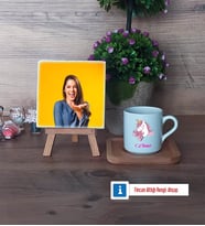 Unicorn Fotoğraflı Dekoratif Taş, Ahşap Altlıklı Türk Kahvesi Fincanı Hediye (Model 1)
