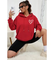 Unisex Heart Baskılı Oversize Sweatshirt (Kırmızı)
