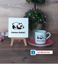 Uykucu Panda Dekoratif Taş, Türk Kahvesi Fincanı Kırmızı İsme Özel Hediye (Model 4)