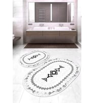 Dijital Baskılı Kaymaz Taban Yıkanabilir Oval 2'li Klozet Takımı Banyo Paspası NOKZ-SD-1045 (Beyaz)