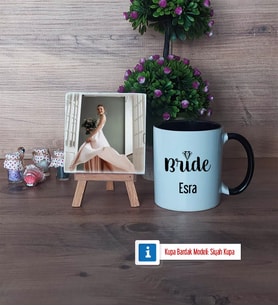 Bride Fotoğraflı Dekoratif Taş, Kupa Bardak Beyaz Hediye (Model 11)