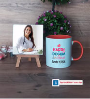 Kadın Doğum Uzmanı Fotoğraflı Dekoratif Taş, Kupa Bardak Beyaz Hediye (Model 13)