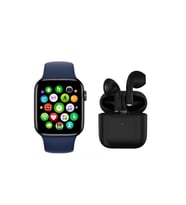 Tüm Akıllı Telefonlarla Uyumlu Smart Watch 6 Series W8 Kolay Kurulumlu Akıllı Saat + Pro 5 Kablosuz Bluetooth Kulaklık İkili Paket (Lacivert-Siyah)