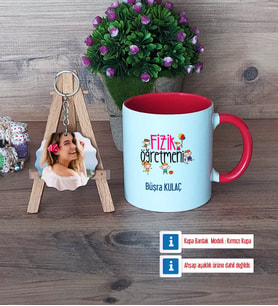 Fizik Öğretmeni Kupa Bardak Beyaz ve Fotoğraflı Ahşap Anahtarlık Hediye (Model 2)