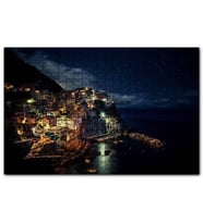 Cakapuzzle İtalya Manarola Sahil Kasabası Gece Manzarası  Puzzle Yapboz MDF (Ahşap) (255 Parça)