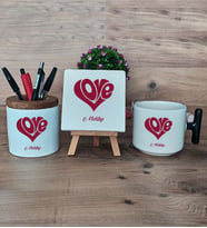 Love Sevgili Hediye Sepeti Kupa Bardak T Kulplu, Kalemlik ve Dekoratif Taş Sevgiliye Sevgililer Günü Hediyesi (Model 6)
