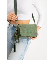 Mini Boy Kadın Postacı Omuz Çantası Çapraz Askılı Hafif Su İtici Kumaş 20*15 Cm Çok Cepli  (Yeşil)