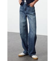 Stil Kadın Moda Denim Kot Pantolon Regular Geniş Paça Mavi Yüksek Bel Straight Jeans (Lacivert)