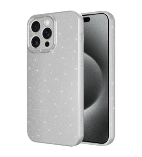Apple iPhone 15 Pro Kılıf Kamera Korumalı Simli Lüks Işıltılı Silikon (Gümüş)