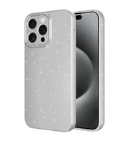 Apple iPhone 15 Pro Kılıf Kamera Korumalı Simli Lüks Işıltılı Silikon (Gümüş)