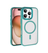 iPhone 16 Pro Kılıf Wireless Şarj Özellikli Krom Magsafe Silikon Kılıf (Yeşil)
