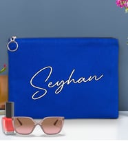 BK Gift Kişiye Özel İsimli-6 Astarlı Portföy Çanta 30x21cm(12 Renk Seçeneği), Baskılı El Çantası, Organizer Çanta (Mavi)