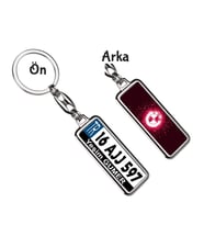 Kişiye Özel Bmw Neon Lights Kırmızı Logo Tema Plaka Anahtarlık (Gümüş)
