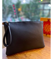 Kadın Fermuarlı Astarlı Deri Portföy Clutch El Çantası (Siyah-Siyah)