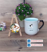 Geometri Öğretmeni Kupa Bardak Beyaz ve Fotoğraflı Ahşap Anahtarlık Hediye (Model 10)