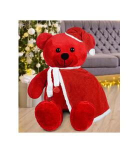 100 Cm Pelerinli Noel Baba Ayıcık Yeni Yıl , Yılbaşı Hediyesi (Kırmızı)