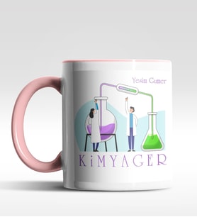 Kişiye Özel Kimyager Tasarımlı Siyah Kupa (Beyaz-Pembe)
