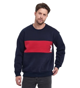 Adams Erkek 3 İplik Oversize Sweatshirt (Lacivert - Kırmızı) (Lacivert-Kırmızı)
