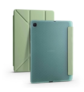 Samsung Galaxy Tab S6 Lite P610 Kılıf Tri Folding Kalem Bölmeli Standlı Yumuşak Silikon Kılıf (Açık Yeşil)
