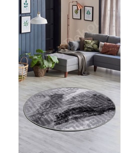 Dijidekor Halı Devetüyü Cool Karo  Yuvarlak Kaymaz Kesme İnce Yolluk Kilim Salon Halısı Modelleri (Antrasit)