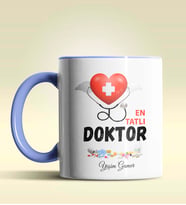 Kişiye Özel En Tatlı Doktor Tasarımlı Turuncu Kupa Bardak (Mavi)