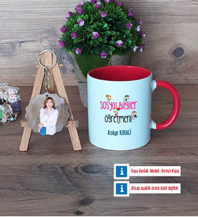 Sosyal Bilgiler Öğretmeni Kupa Bardak Beyaz ve Fotoğraflı Ahşap Anahtarlık Hediye (Model 2)