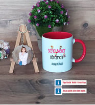 Sosyal Bilgiler Öğretmeni Kupa Bardak Beyaz ve Fotoğraflı Ahşap Anahtarlık Hediye (Model 2)