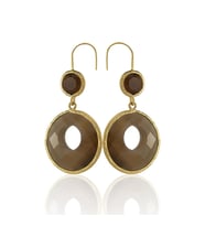 Kadir Jewellery 22 Ayar Altın Kaplama Kadın Taşlı Küpe -El İşçiliği Ve Hipoalerjenik Küpe (Kahverengi)